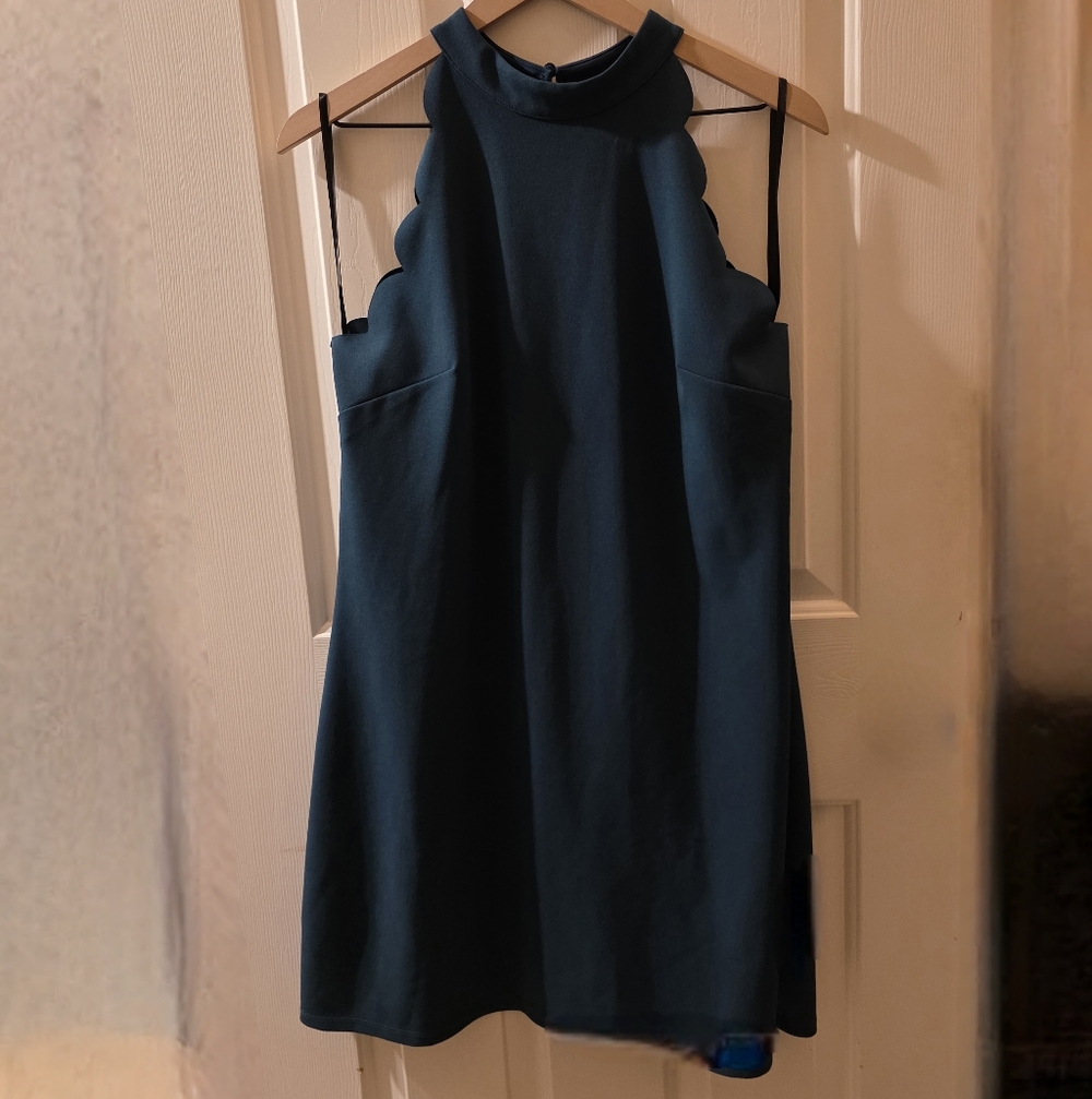 Fortune + Ivy Scalloped High Neck Dress Womens XL Teal Fit and Flare Mini